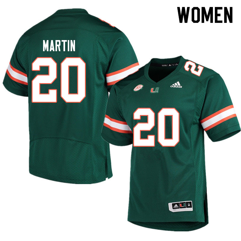 Adidas Miami Hurricanes Women #20 Asa Martin College Football Jerseys Sale-Green